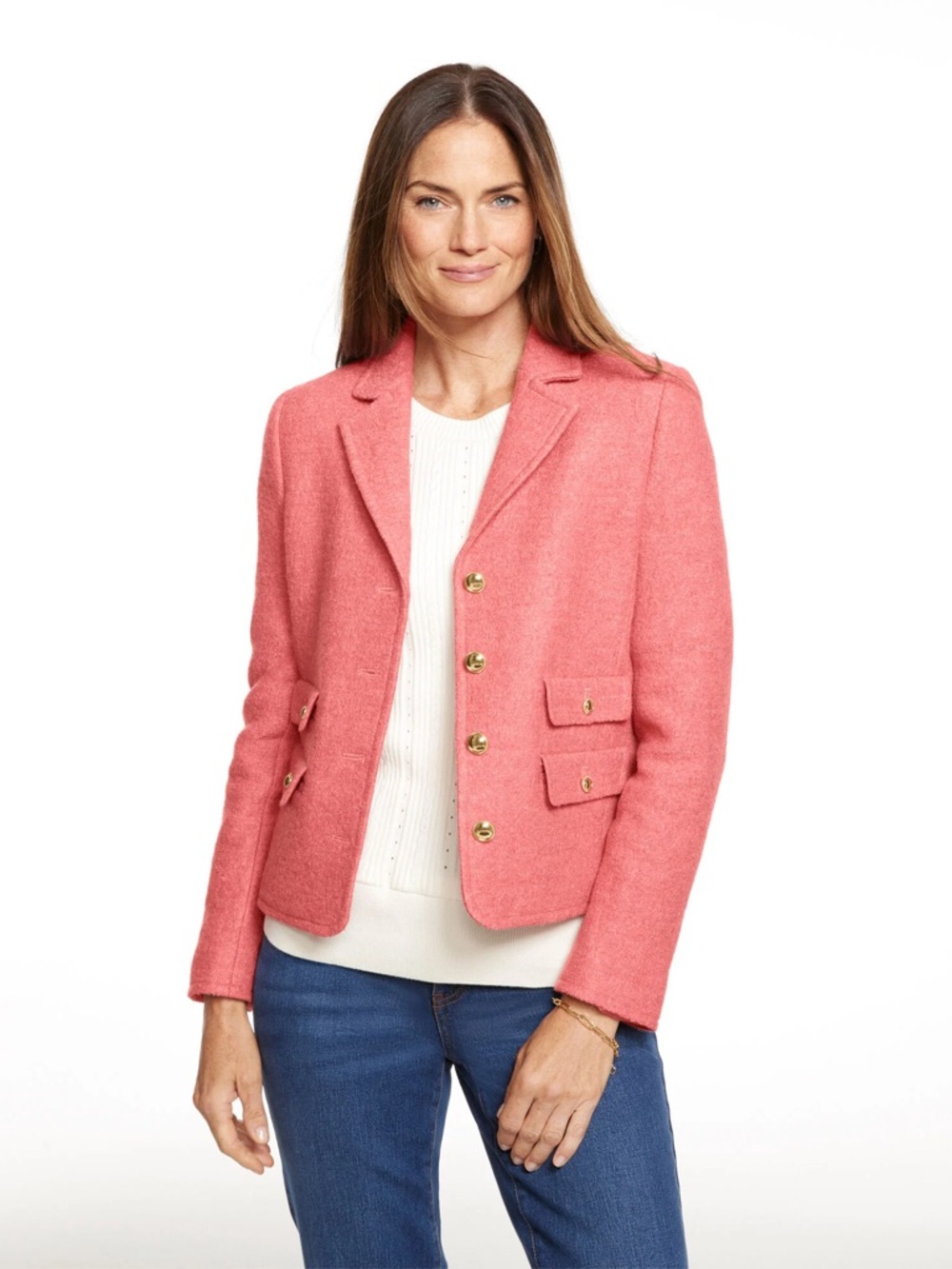 Talbots Berkshire Wool‎ Lady Jacket Rose Pink Wool-Blend Boxy Blazer Mauve Glow